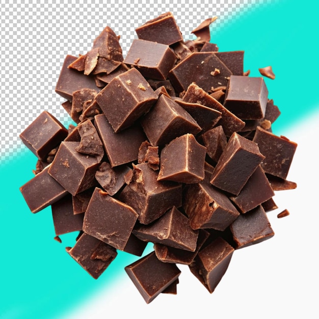 Delicious dark chocolate pieces isolated on transparent background