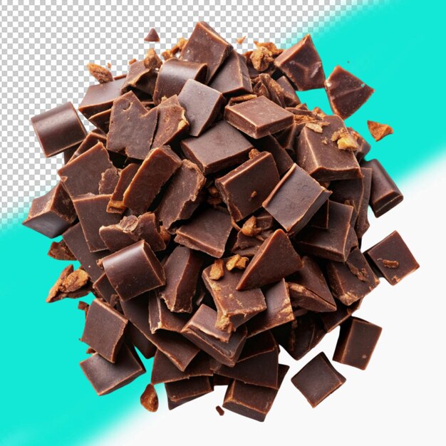 Delicious dark chocolate pieces isolated on transparent background