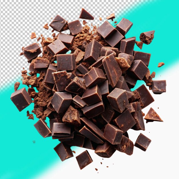 Delicious dark chocolate pieces isolated on transparent background