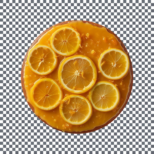 Delicious decorated lemon cake top view isolated on transparent background