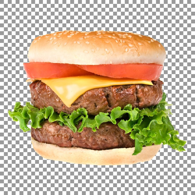 Delicious double beef patty burger isolated on transparent background