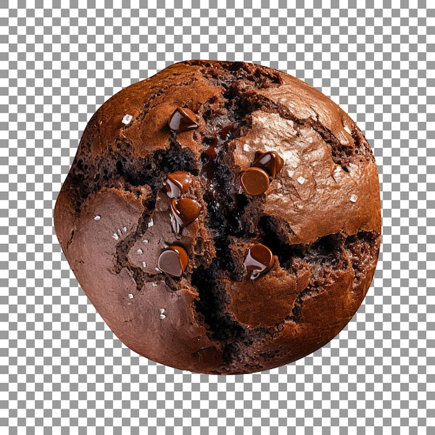 Delicious double chocolate muffin isolated on transparent background