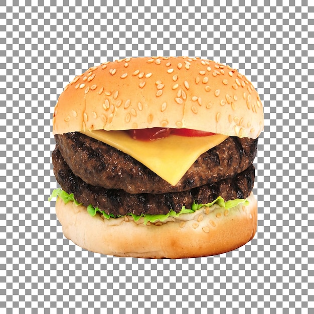 Delicious double patty burger isolated on transparent background