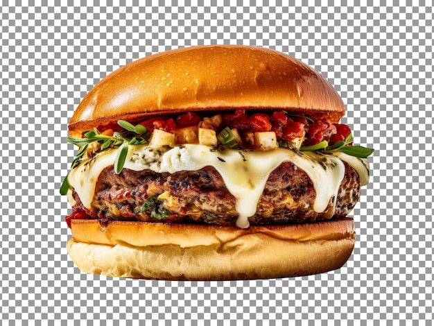 Delicious dried tomato and mozzarella burger isolated on transparent background