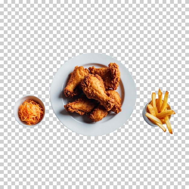 Delicious Fast food fried crispy chicken and french fries isolated on a transparent background