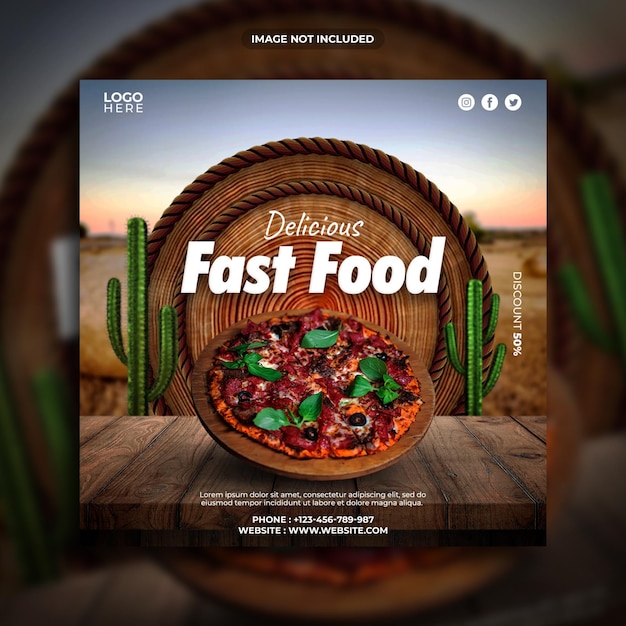 Delicious fast food promotion instagram post or square web banner social media template