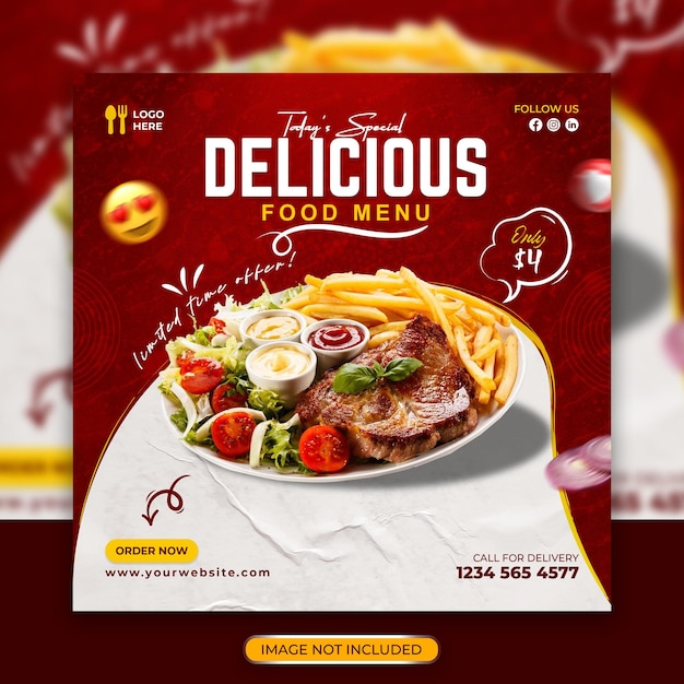 Delicious fast food and restaurant menu social media promotional post design template Premium Psd