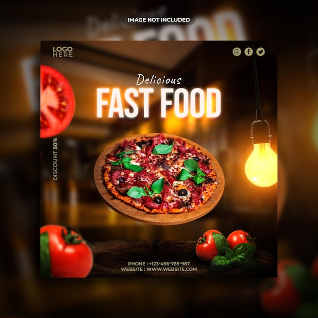 Delicious fast food social media promotion square banner template