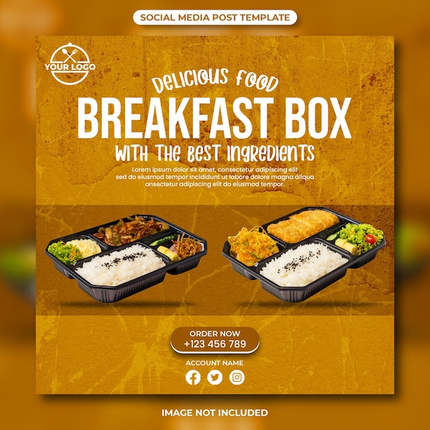 Delicious food breakfast box social media post template