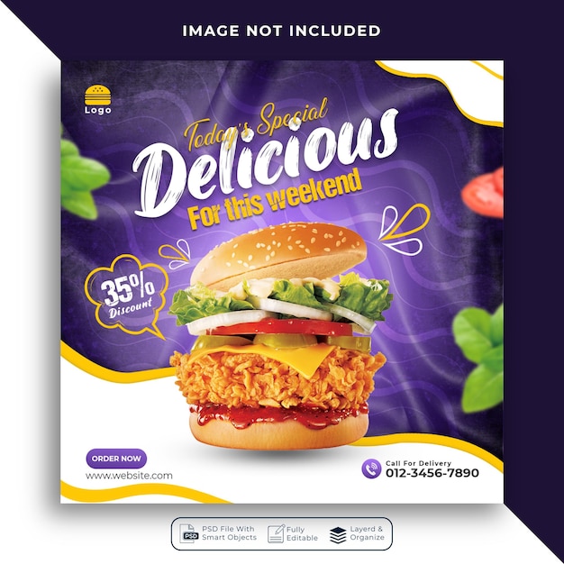 Delicious food burger social media banner post template