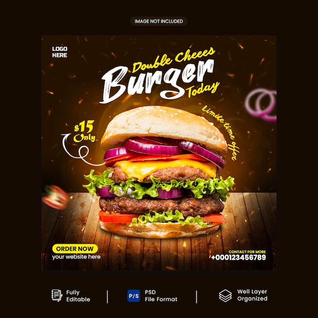 Delicious food burger social media post design with multiuse