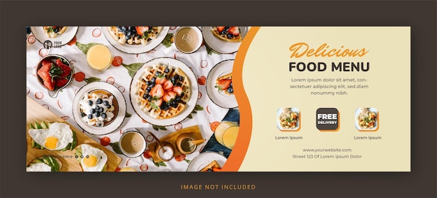 Delicious food facebook cover page and web banner design template premium psd Premium Psd