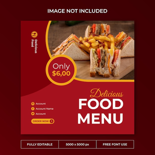 Delicious food instagram post social media template