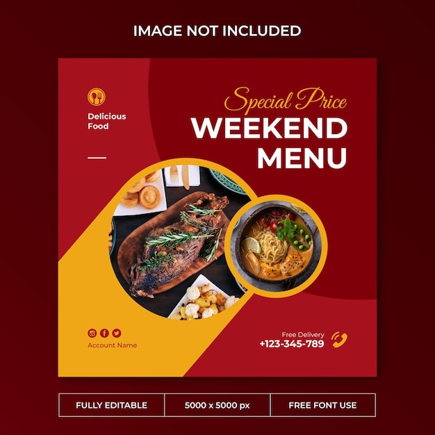 Delicious food instagram post social media template