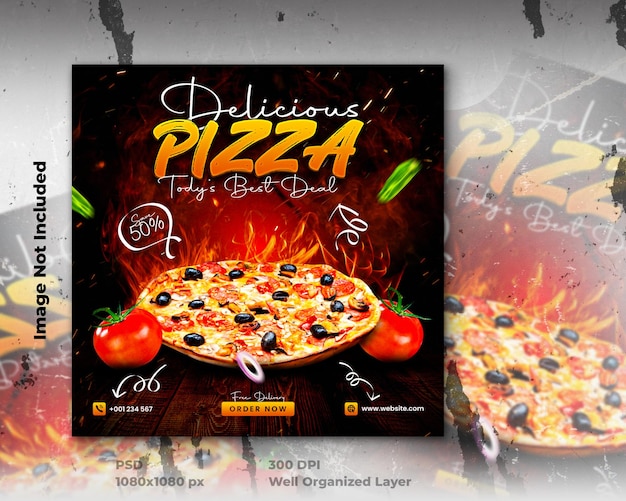 Delicious food menu and delicious pizza social media banner template