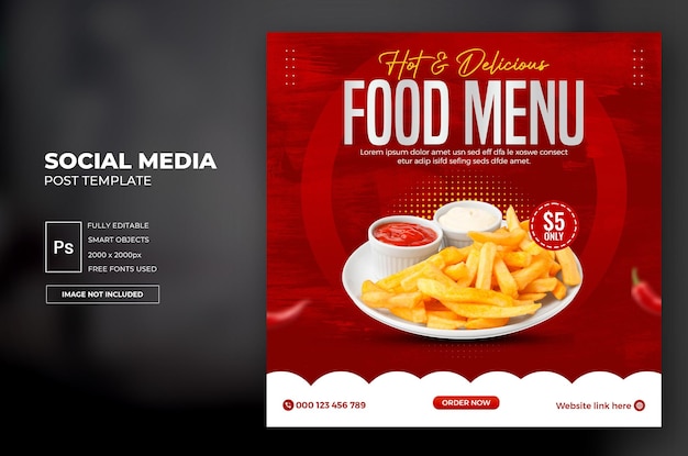 Delicious Food Menu or Restaurant Instagram Social Media Post Template