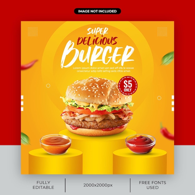 Delicious Food Menu or Restaurant Social Media Post Template