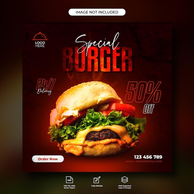 Delicious food menu social media banner design template