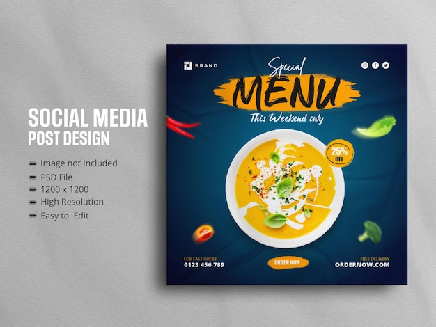 Delicious food menu social media promotion and instagram banner post design