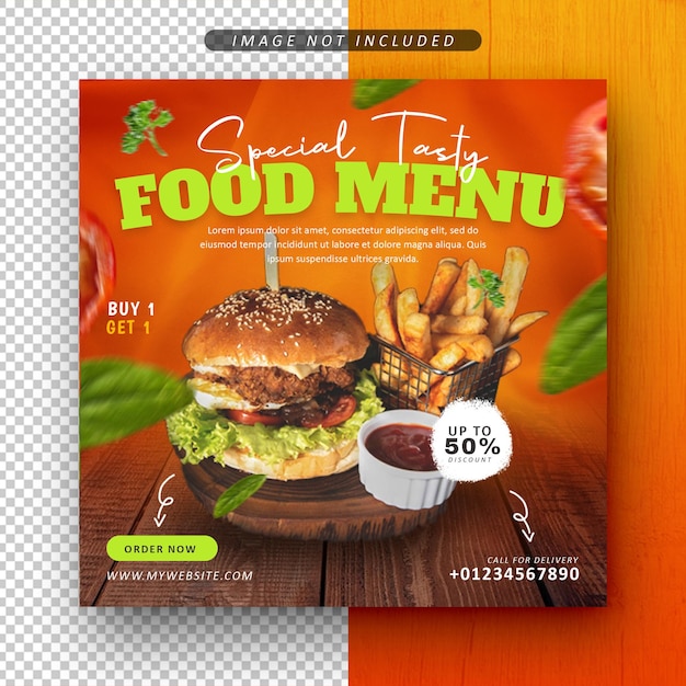 Delicious food menu social media promotion post feed banner template