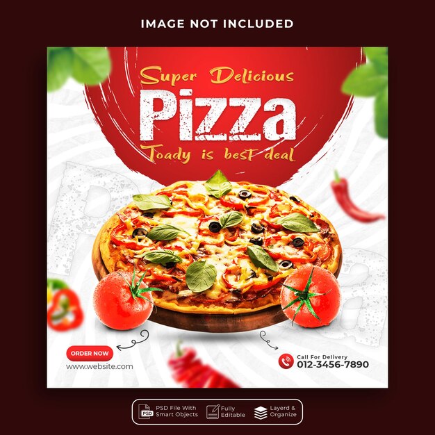 Delicious food pizza  advertising social media banner post template