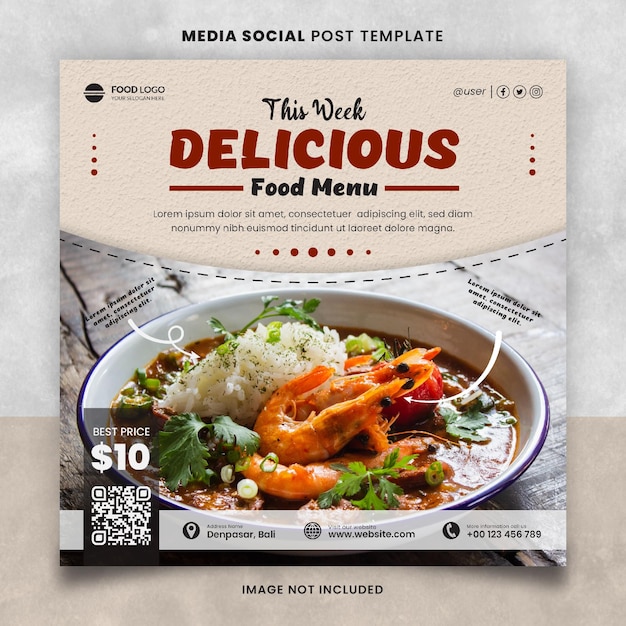 Delicious Food and Restaurant Menu Media Social Post Template