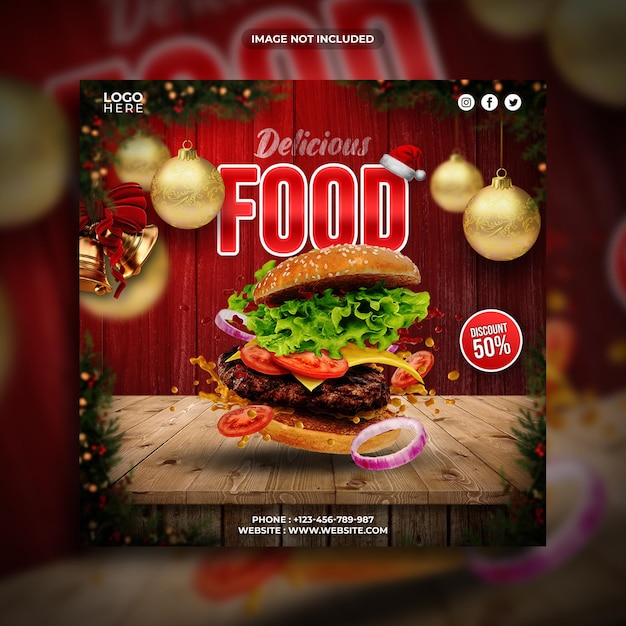 Delicious food social media promotion square banner template