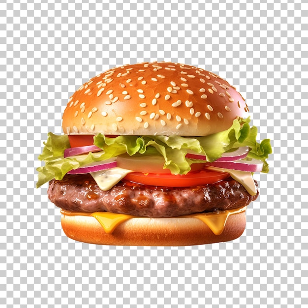 Delicious fresh beef burger isolated on a transparent background