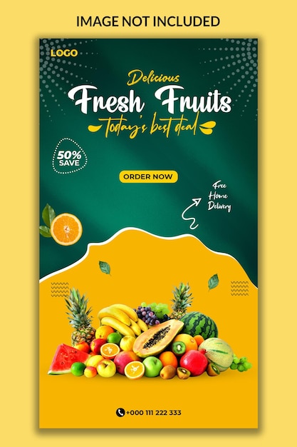 Delicious fresh fruits instagram story banner design