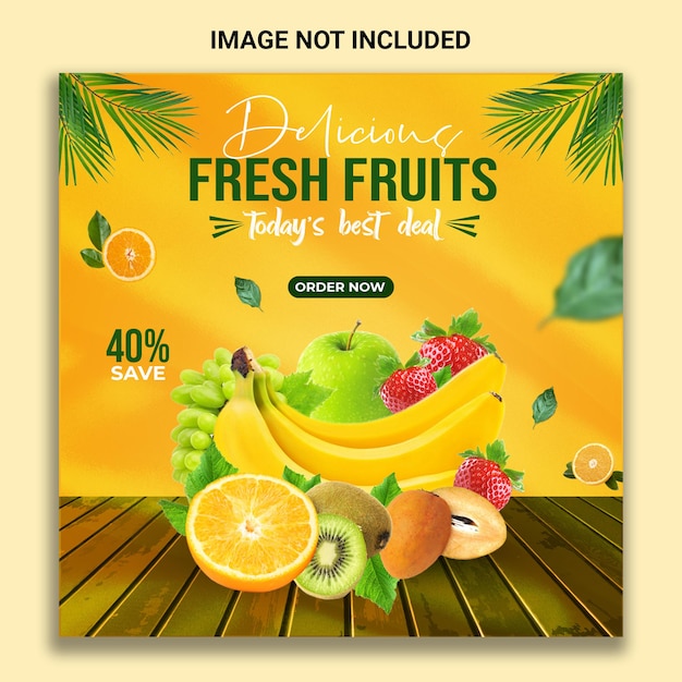 Delicious fresh fruits social media post template design