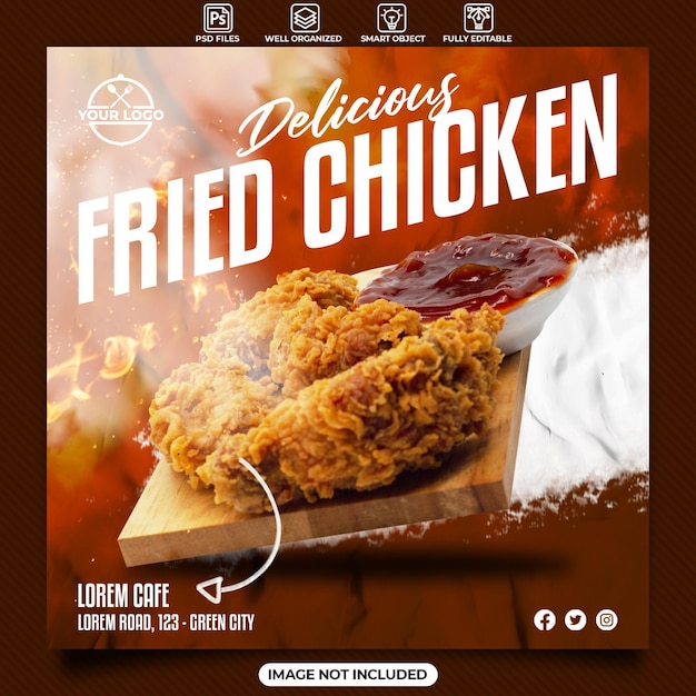 Delicious fried chicken social media instagram post template