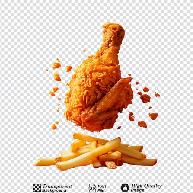 Delicious fried chicken with french fries isolated on transparent background