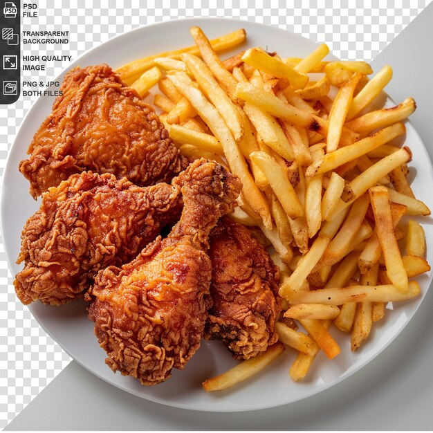 PSD delicious fried chicken with french fries isolated on a transparent background