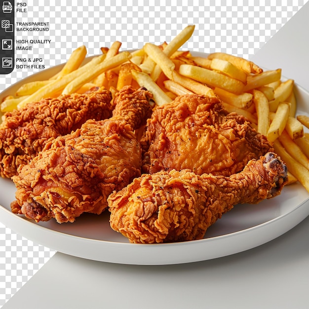 PSD delicious fried chicken with french fries isolated on a transparent background