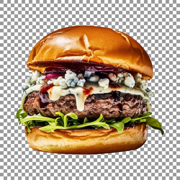 Delicious gorgonzola burger isolated on transparent background