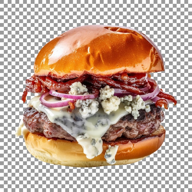 Delicious gorgonzola burger isolated on transparent background