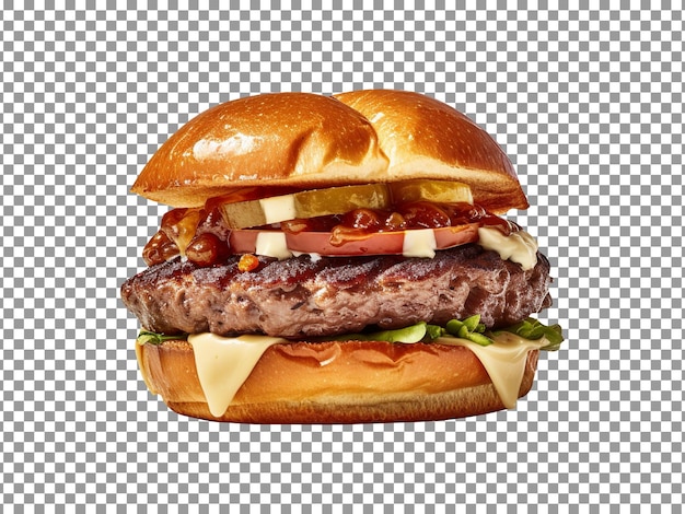 Delicious gourmet burger isolated on transparent background