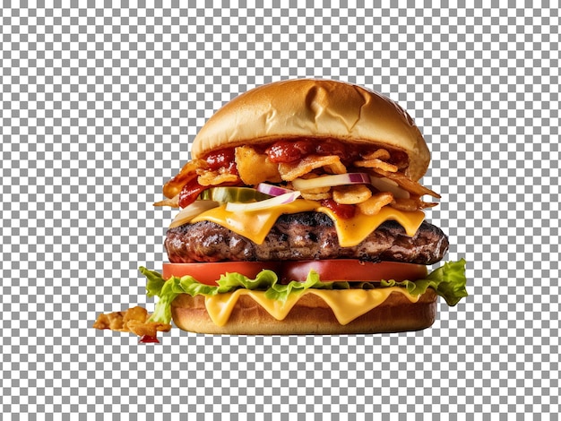 Delicious gourmet burger isolated on transparent background