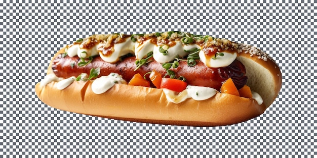 Delicious gourmet hotdog isolated on transparent background