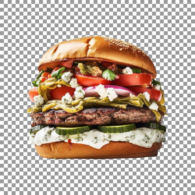 Delicious greek burger isolated on transparent background