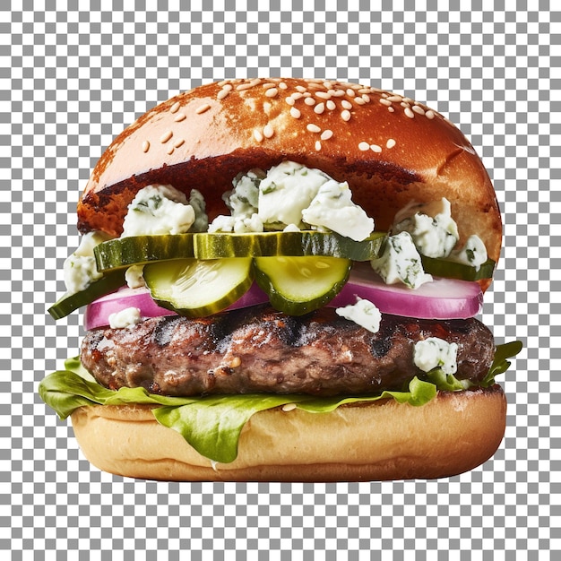 Delicious greek lamb burger isolated on transparent background