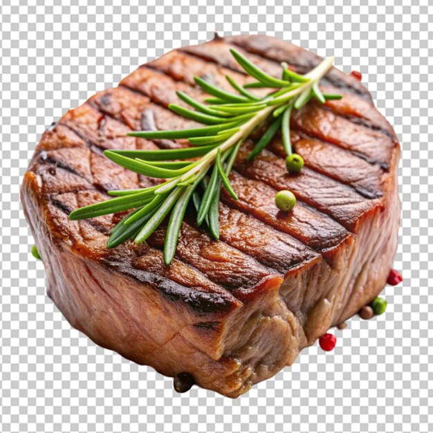 PSD delicious grilled beef steak with rosemary isolate on transparent background