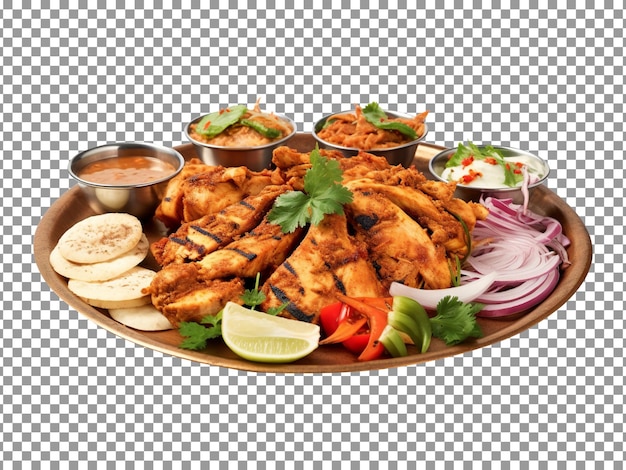 Delicious grilled chicken with vegetables on transparent background