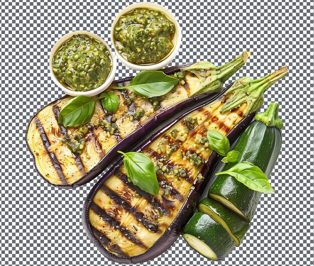 Delicious Grilled Eggplant and Zucchini isolated on transparent background