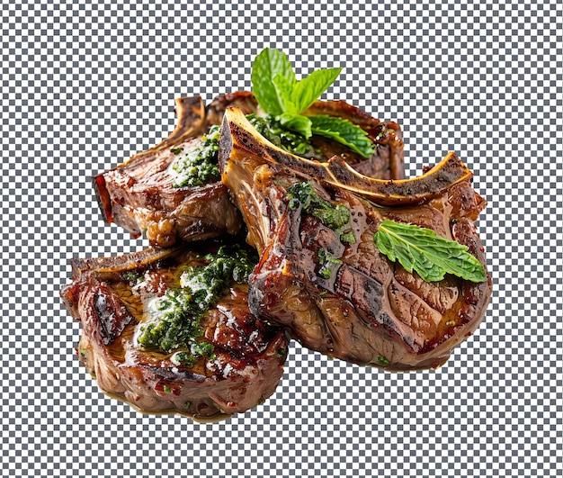 PSD delicious grilled lamb chops with mint pesto isolated on transparent background