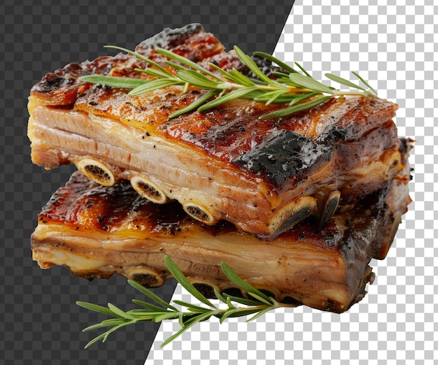 PSD delicious grilled pork belly slices garnished with herbs cut out stock png