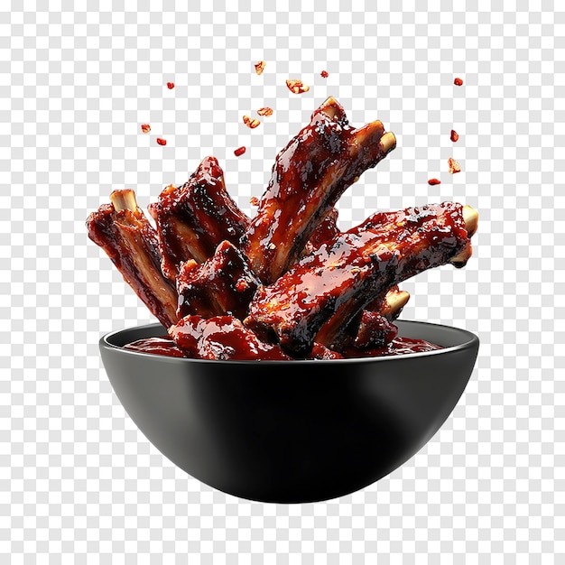 PSD delicious grilled ribs with bbq sauce isolated on a transparent background