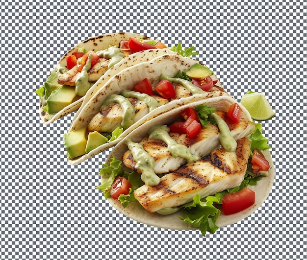 PSD delicious grilled tilapia tacos isolated on transparent background