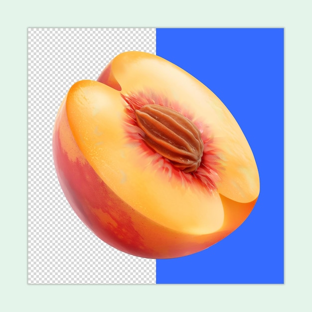 A delicious half cut peach isolated on a transparent background