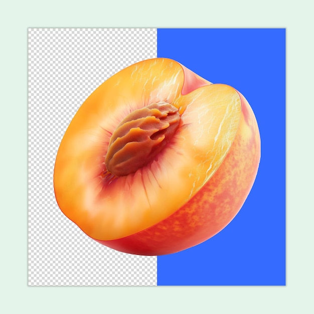 A delicious half cut peach isolated on a transparent background